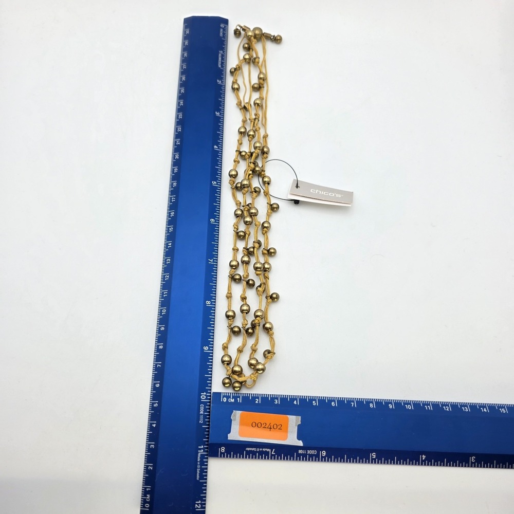 New! CHICO'S Besar Long Necklace Brass Bead Gold Cord Hand Tied 40" New‎ W Tags - Picture 7 of 7